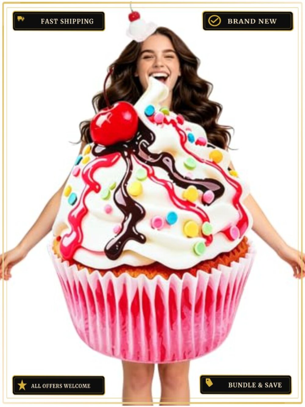 Adult Cupcake Costume Halloween Outfit with Cherry Hair Clips